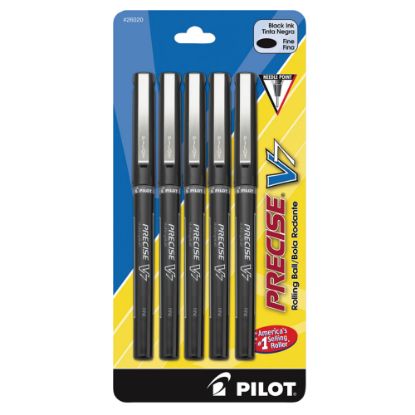 Picture of Pilot Precise V7 Liquid Ink Rollerball Pens, Fine Point, 0.7 mm, Black Barrel, Black Ink, Pack Of 5