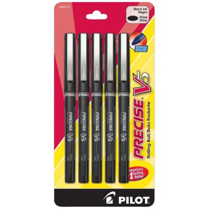 Picture of Pilot Precise V5 Liquid Ink Rollerball Pens, Extra Fine Point, 0.5 mm, Black Barrel, Black Ink, Pack Of 5