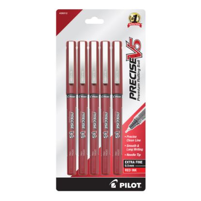 Picture of Pilot Precise V5 Liquid Ink Rollerball Pens, Extra Fine Point, 0.5 mm, Red Barrel, Red Ink, Pack Of 5