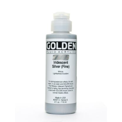 Picture of Golden Fluid Acrylic Paint, 4 Oz, Iridescent Silver Fine