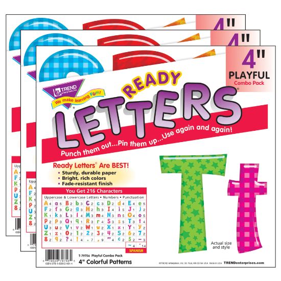 Picture of Trend Colorful Patterns Play Combo Ready Letters, 4in, Assorted Colors, 216 Letters Per Pack, Set Of 3 Packs