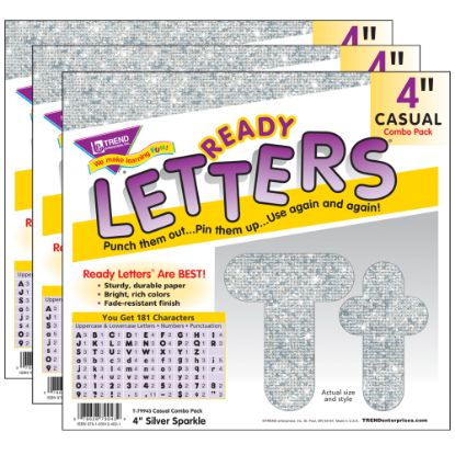 Picture of Trend Casual Combo Ready Letters, 4in, Silver Sparkle, 182 Letters Per Pack, Set Of 3 Packs