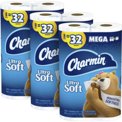 Picture of Charmin Ultra Soft 2-Ply Mega Roll Toilet Paper, 264 Sheets Per Roll, 8 Rolls Per Pack, Case Of 3 packs