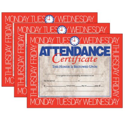 Picture of Hayes Certificates, 8-1/2in x 11in, Attendance, 30 Certificates Per Pack, Set Of 3 Packs