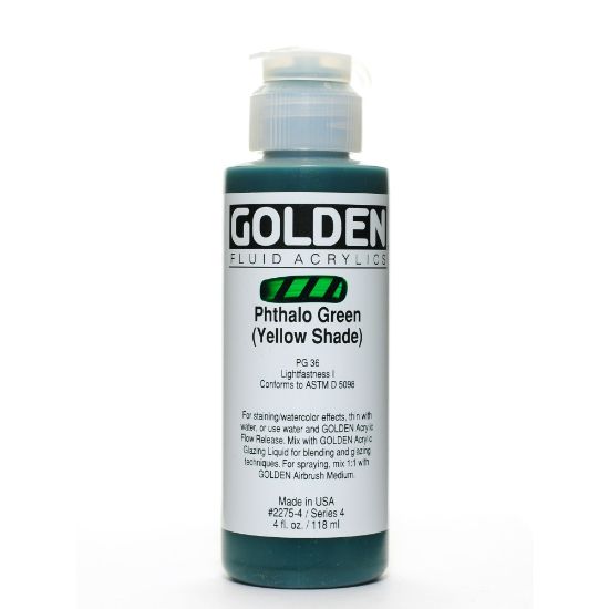 Picture of Golden Fluid Acrylic Paint, 4 Oz, Phthalo Green/Yellow Shade