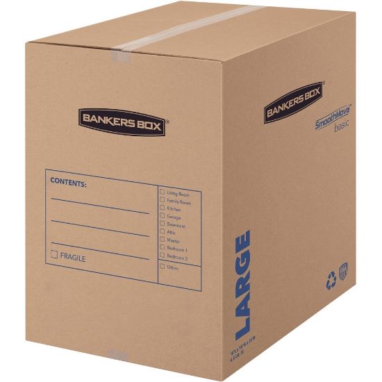 Picture of Fellowes SmoothMove Basic Moving Boxes, 18.3in x 18.3in x 24.8in, Kraft/Black, Carton Of 15