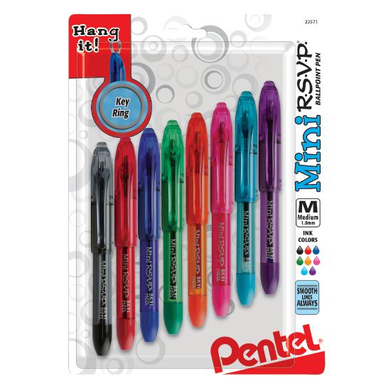 Picture of Pentel R.S.V.P. Mini Ballpoint Pens, Medium Point, 1.0 mm, Assorted Colors, Pack Of 8