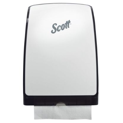 Picture of Scott Slimfold Folded Towel Dispenser (34830), White, Compact, One-At-A-Time Manual Dispensing, 9.8in x 2.8in x 13.67in (Qty 1)