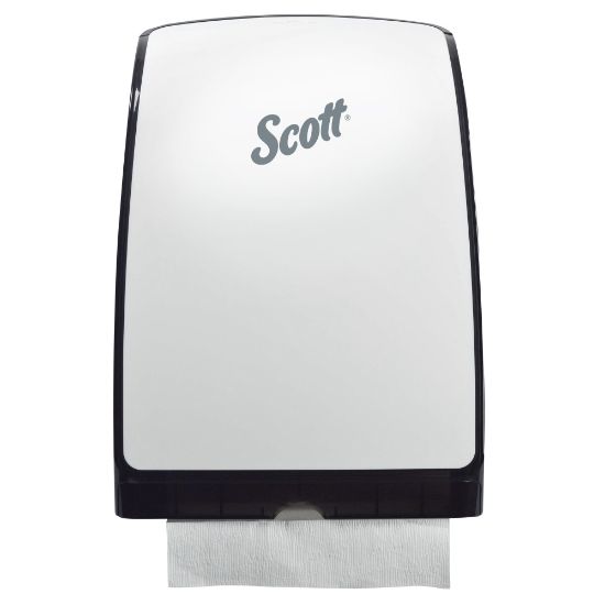 Picture of Scott Slimfold Folded Towel Dispenser (34830), White, Compact, One-At-A-Time Manual Dispensing, 9.8in x 2.8in x 13.67in (Qty 1)