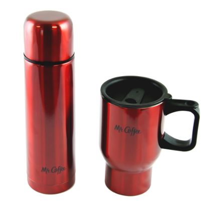 Picture of Mr. Coffee Javelin 2-Piece Double-Wall Thermos And Travel Mug Gift Set, Red