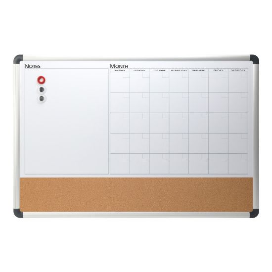 Picture of Realspace Magnetic Dry-Erase Whiteboard/Cork Calendar Board, 24in x 36in, Silver Aluminum Frame