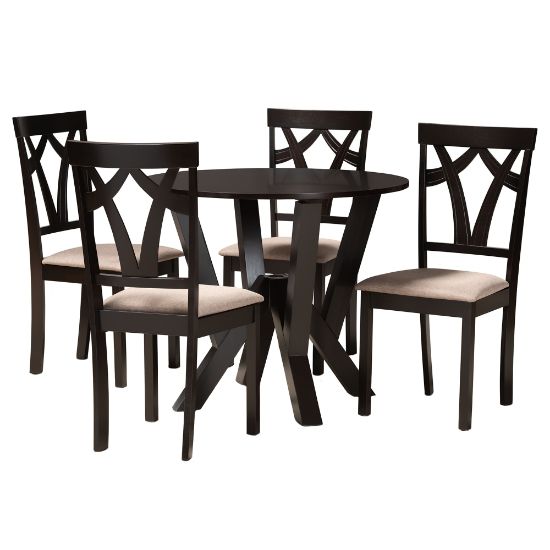 Picture of Baxton Studio Reagan Wood Dining Set, 29-15/16inH x 35-7/16inW x 35-7/16inD, Sand/Dark Brown