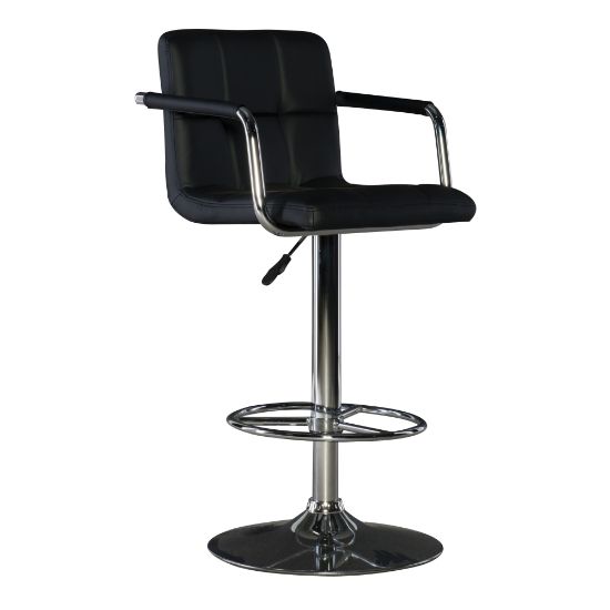 Picture of Powell Quilted Faux Leather Bar Stool with Arms, Black/Chrome