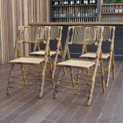 Picture of Flash Furniture American Champion Bamboo Folding Chairs, Set Of 4 Folding Chairs