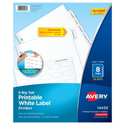 Picture of Avery Big Tab Printable Label Dividers, Easy Peel, 8 Tabs, Pack Of 20 Sets