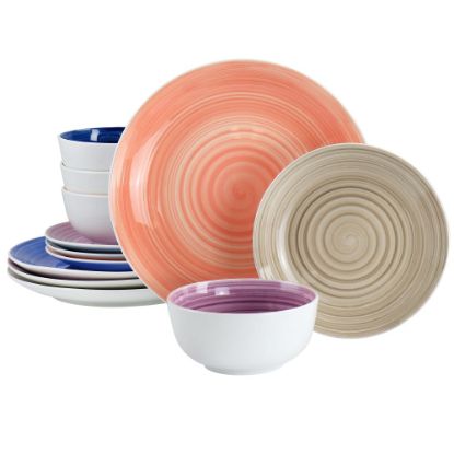 Picture of Gibson Home Color Vibes Fine Ceramic 12-Piece Dinnerware Set, Assorted Colors