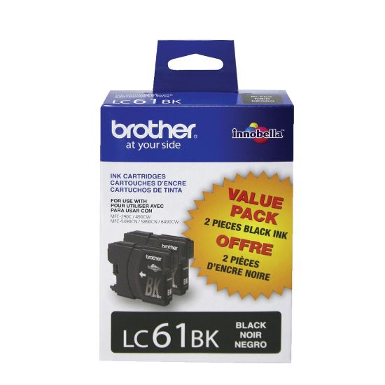 Picture of Brother LC61 Black Ink Cartridges, Pack Of 2, LC61BK