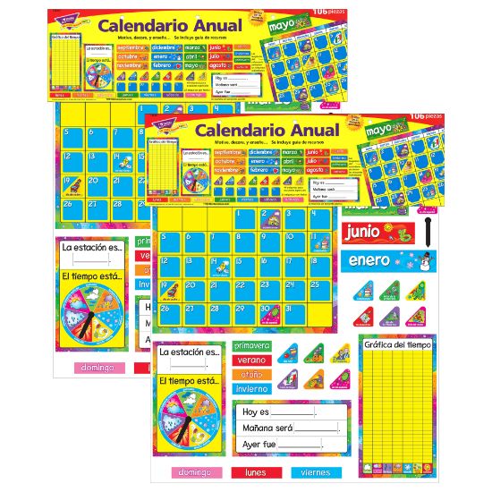 Picture of TREND Year Calendario Anual (Spanish) Bulletin Board Sets, 17-1/2in x 23-1/4in, Assorted Colors, Pack Of 2 Sets