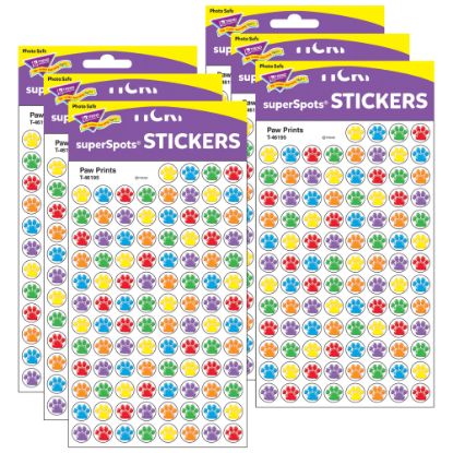 Picture of Trend SuperSpots Stickers, Paw Prints, 800 Stickers Per Pack, Set Of 6 Packs