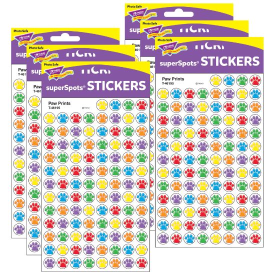 Picture of Trend SuperSpots Stickers, Paw Prints, 800 Stickers Per Pack, Set Of 6 Packs