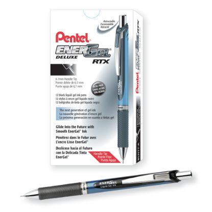 Picture of Pentel EnerGel Deluxe RTX Retractable Pen, Needle Point, 0.7 mm, Assorted Barrels, Black Ink