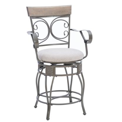 Picture of Powell Niland Big And Tall Fabric Counter Stool With Arms, Gray/Pewter