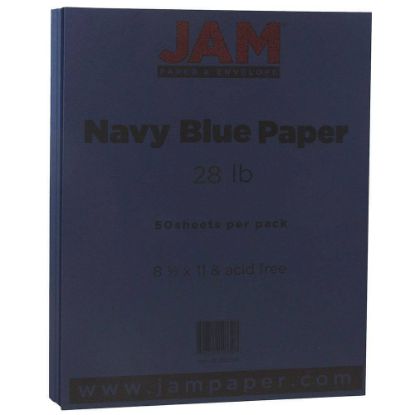 Picture of JAM Paper Color Multi-Use Printer & Copy Paper, Navy Blue, Letter (8.5in x 11in), 50 Sheets Per Pack, 28 Lb