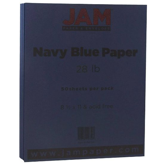 Picture of JAM Paper Color Multi-Use Printer & Copy Paper, Navy Blue, Letter (8.5in x 11in), 50 Sheets Per Pack, 28 Lb