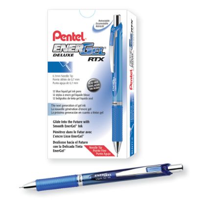 Picture of Pentel EnerGel Deluxe RTX Retractable Pens, Needle Point, 0.7 mm, Blue Barrel, Blue Ink, Pack Of 12 Pens