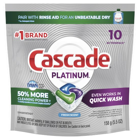 Picture of Cascade Platinum ActionPacs Dishwasher Detergent Pods, 5.5 Oz, Fresh Scent, 10 Pods Per Pack, Case Of 6 Packs