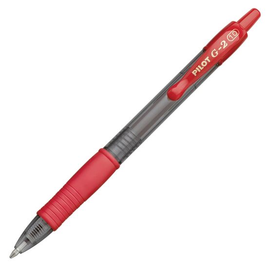 Picture of Pilot G2 Retractable Gel Pens, Bold Point, 1.0 mm, Clear Barrels, Red Ink, Pack Of 12