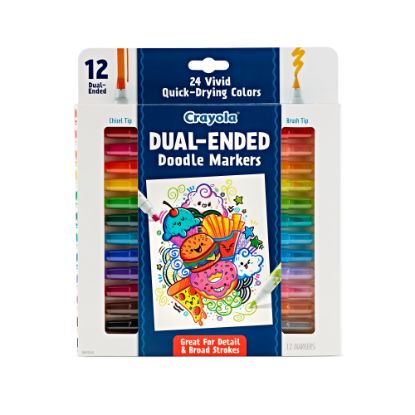 Picture of Crayola Doodle & Draw Dual-Ended Doodle Markers, Brush Tip/Chisel Tip, White Barrel, Assorted Ink Colors, Pack Of 12 Markers