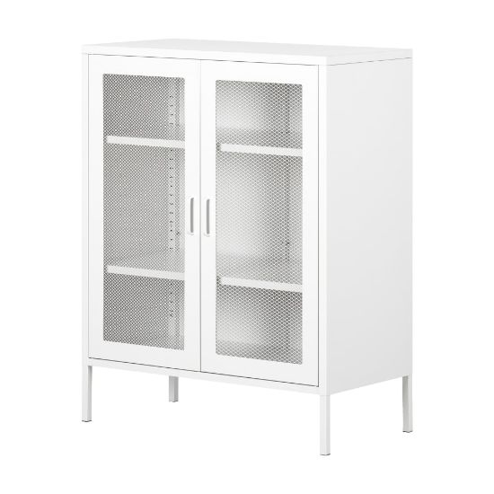 Picture of South Shore Crea 32inW Metal Mesh 2-Door Accent Cabinet, Pure White