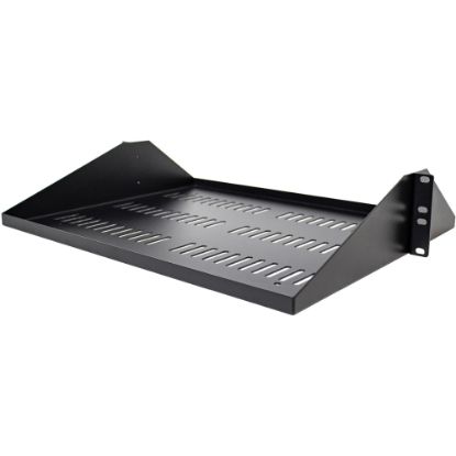 Picture of StarTech.com 2U Vented Server Rack Cabinet Shelf - Fixed 14in Deep Cantilever Rackmount Tray for 19in Data/AV/Network Enclosure w/Cage Nuts