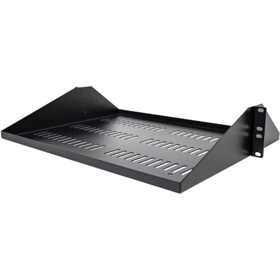 Picture of StarTech.com 2U Vented Server Rack Cabinet Shelf - Fixed 14in Deep Cantilever Rackmount Tray for 19in Data/AV/Network Enclosure w/Cage Nuts