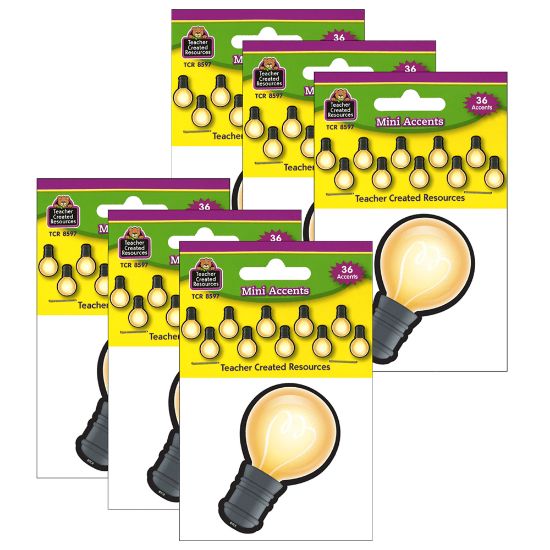 Picture of Teacher Created Resources Mini Accents, White Light Bulbs, 36 Pieces Per Pack, Set Of 6 Packs