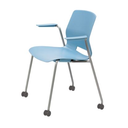 Picture of KFI Studios Imme Stack Chair With Arms And Caster Base, Sky Blue/Silver