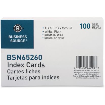 Picture of Business Source Plain Index Cards - 6in Width x 4in Length - 100 / Pack