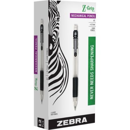 Picture of Zebra Pen Z-Grip Mechanical Pencils, Pack Of 12, Medium Point, 0.7 mm, Clear/Black Barrel