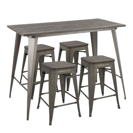 Picture of LumiSource Oregon Contemporary Table With 4 Stools, Antique Metal/Espresso