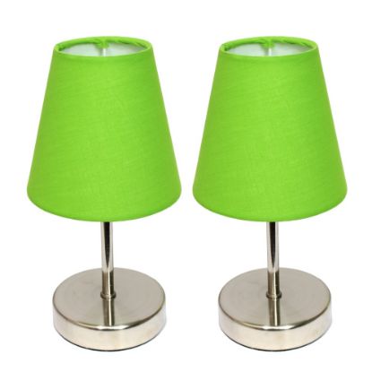 Picture of Simple Designs Sand Nickel Mini Basic Table Lamp Set with Green Fabric Shades