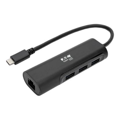 Picture of Eaton Tripp Lite Series USB 3.1 Gen 1 USB-C Multiport Portable Hub/Adapter, 3 USB-A Ports and Gigabit Ethernet Port, Thunderbolt 3 Compatible, Black, USB Type C - Docking station - USB-C 3.1 / Thunderbolt 3 - 1GbE