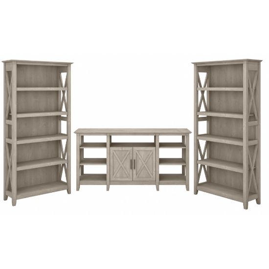 Picture of Bush Furniture Key West Tall TV Stand With Set Of 2 Bookcases, Washed Gray, Standard Delivery