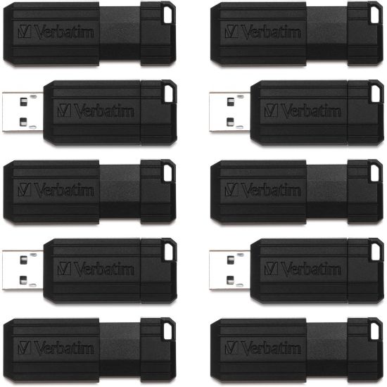 Picture of Verbatim PinStripe USB Flash Drive, 32GB, Black, Pack Of 10