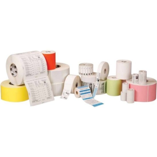 Picture of Zebra Z-Perform 2000T with Rubber Adhesive - 4in Width x 2in Length - Permanent Adhesive - Rectangle - Thermal Transfer - White - Paper - 3000 / Roll - 4 Roll - Perforated