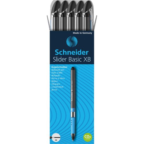 Picture of Schneider Slider Basic XB Ballpoint Pens, Extra-Bold Point, 1.4 mm, Black Barrels, Black Ink, Pack Of 10 Pens