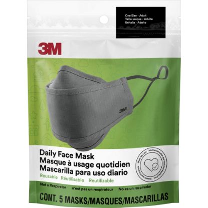 Picture of 3M Daily Face Masks - Recommended for: Face, Indoor, Outdoor, Office, Transportation - Cotton, Fabric - Gray - Lightweight, Breathable, Adjustable, Elastic Loop, Nose Clip, Comfortable, Washable - 5 / Pack