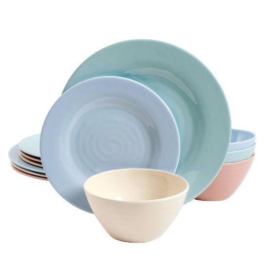 Picture of Gibson Home Brist Pastels 12-Piece Dinnerware Set, Assorted Colors