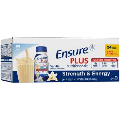 Picture of ENSURE PLUS Vanilla Meal Replacement Nutrition Shakes, 8 Oz, Pack Of 24 Bottles