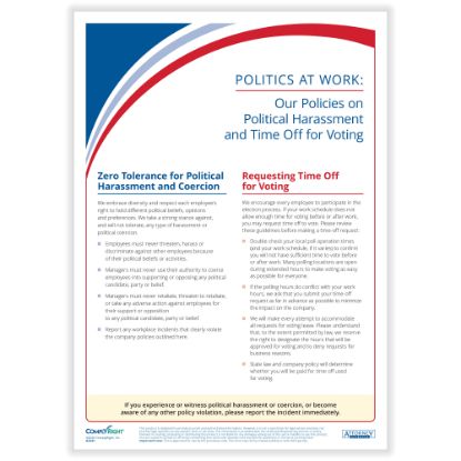 Picture of ComplyRight Politics At Work Poster, Political Harassment And Time Off For Voting, English, 10in x 14in